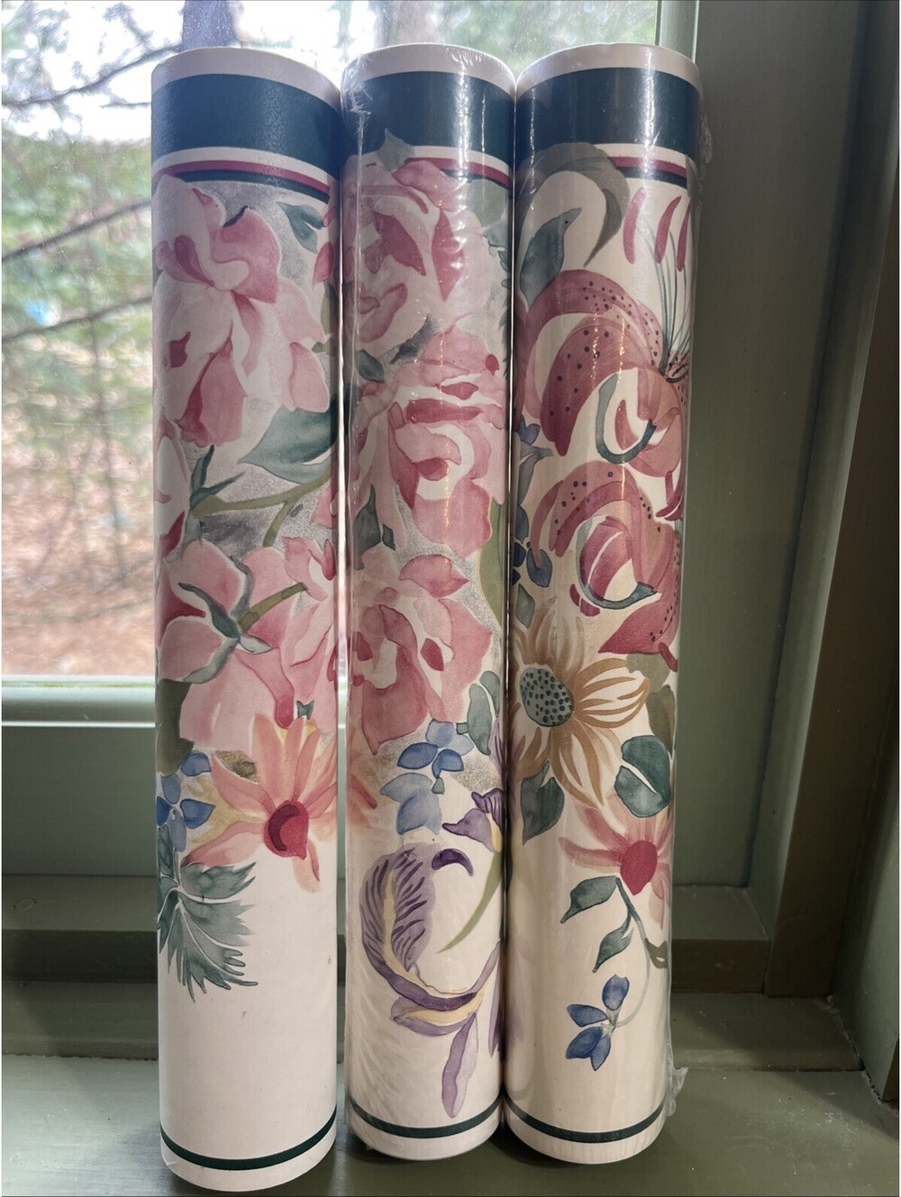 Vintage Wallpaper Border English Cottage Country Floral 5 YDS 3 Rolls Open NOS